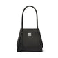 Brighton black handbag with braided shoulder strap, leather tassel, and silver-tone heart logo plaque on a white background