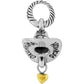 Brighton cowboy hat charm shown from the back with Oklahoma Howdy engraving and gold heart dangle on a white background
