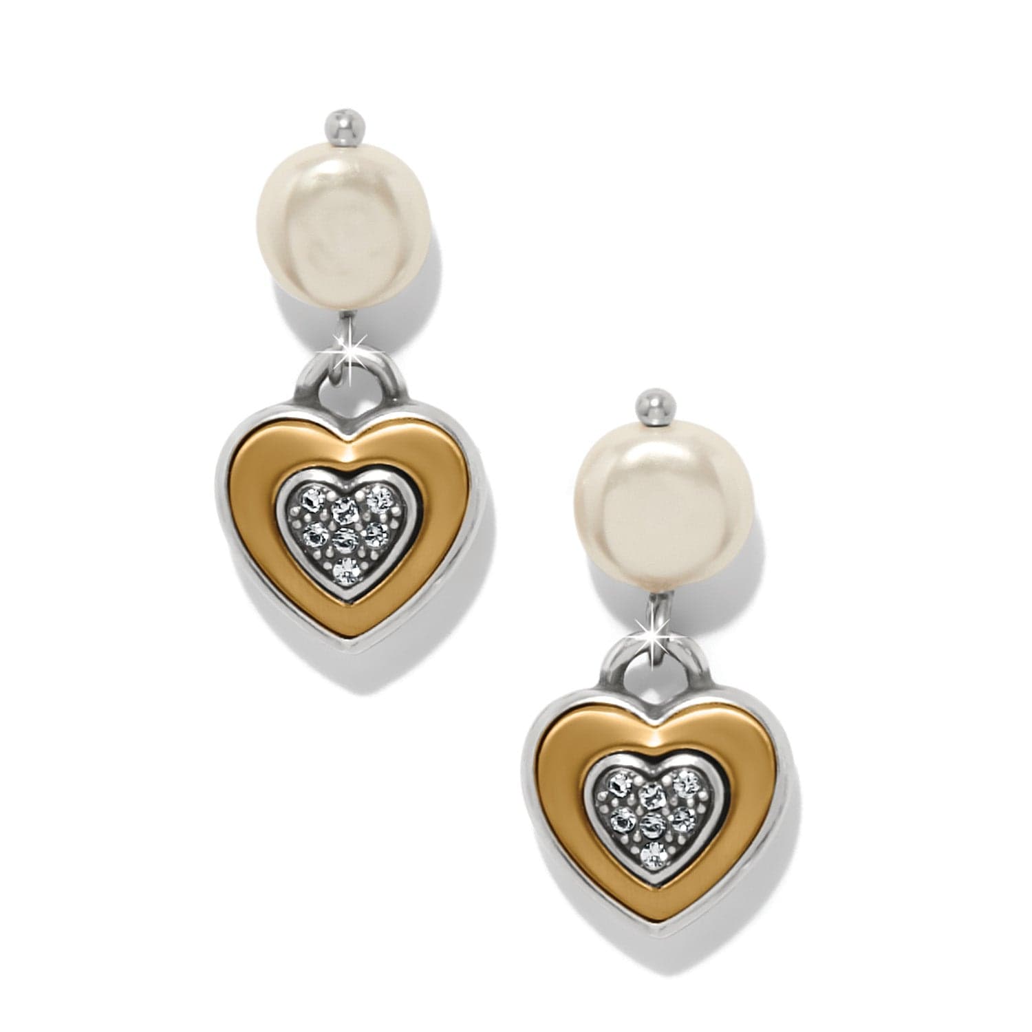 One Heart Pearl Post Drop Earrings silver-gold 1