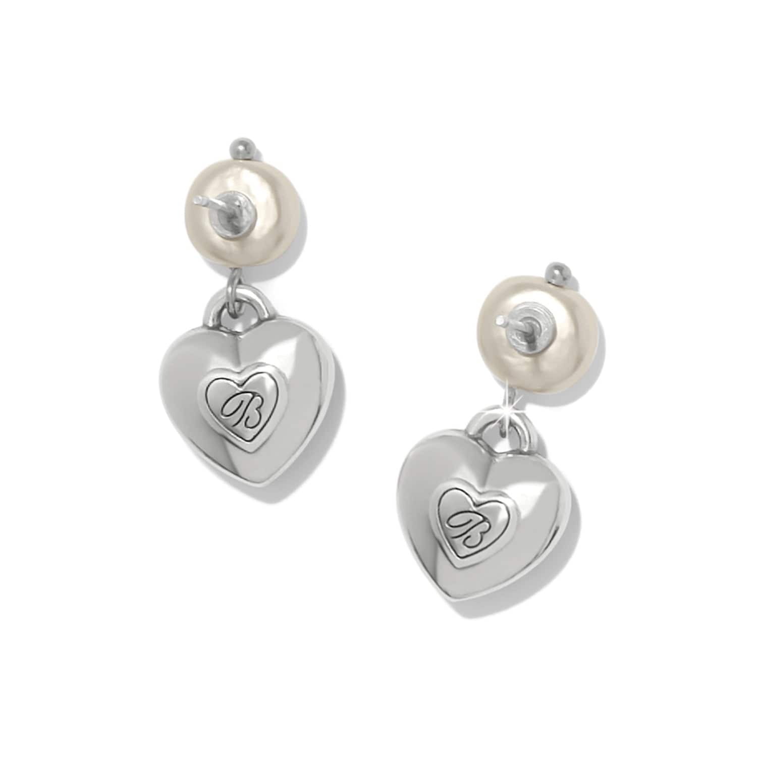 One Heart Pearl Post Drop Earrings - Brighton