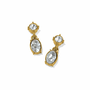 Brighton drop earrings with round and oval crystals in gold-plated settings on a white background