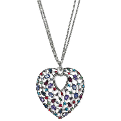 Brighton heart pendant necklace with multicolored crystals and silver-plated chain on a white background