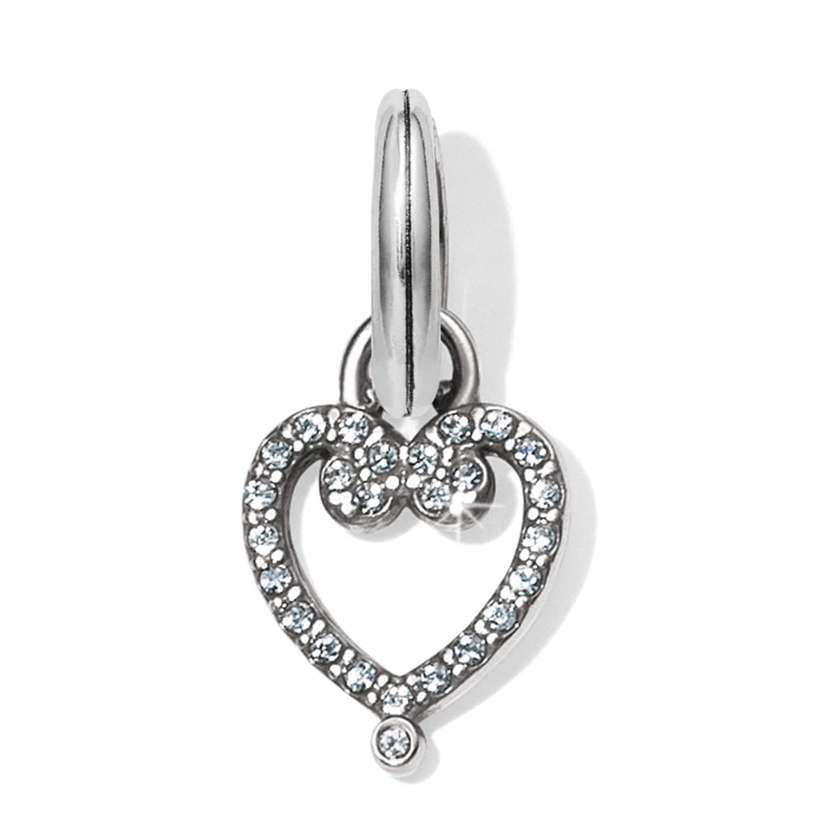 Brighton heart charm with silver-plated finish and pave crystal accents on a white background