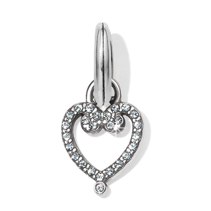 Brighton heart charm with silver-plated finish and pave crystal accents on a white background