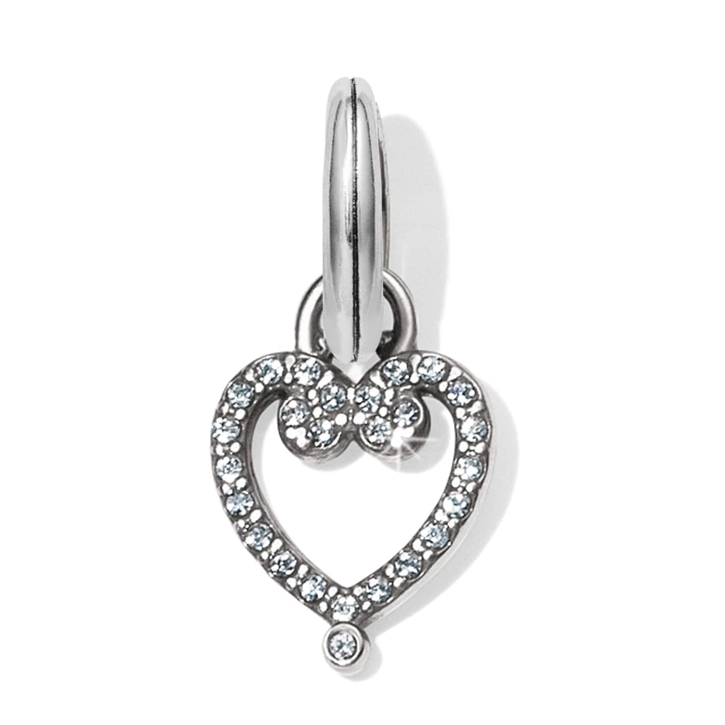 Brighton heart charm with silver-plated finish and pave crystal accents on a white background