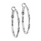 Brighton hoop earrings with silver-plated finish and engraved scroll pattern detailing along the hoops on a white background