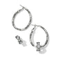Brighton silver-tone hoop earrings with engraved scroll detail and crystal accent stations on a white background