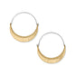 Brighton hoop earrings with gold-plated crescent crests, hammered texture, scalloped engraving, and silver-plated wires on a white background