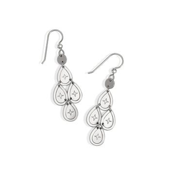 Brighton chandelier drop earrings with silver-plated teardrop charms featuring engraved star details on a white background
