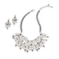 Brighton silver-plated necklace and drop earrings set with clustered glass pearl beads on a white background