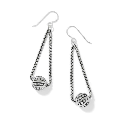 Brighton drop earrings with silver-plated chain loops and dotted textured beads on a white background