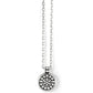 Brighton pendant necklace with silver-plated circular medallion featuring beaded dot pattern and cable chain on a white background