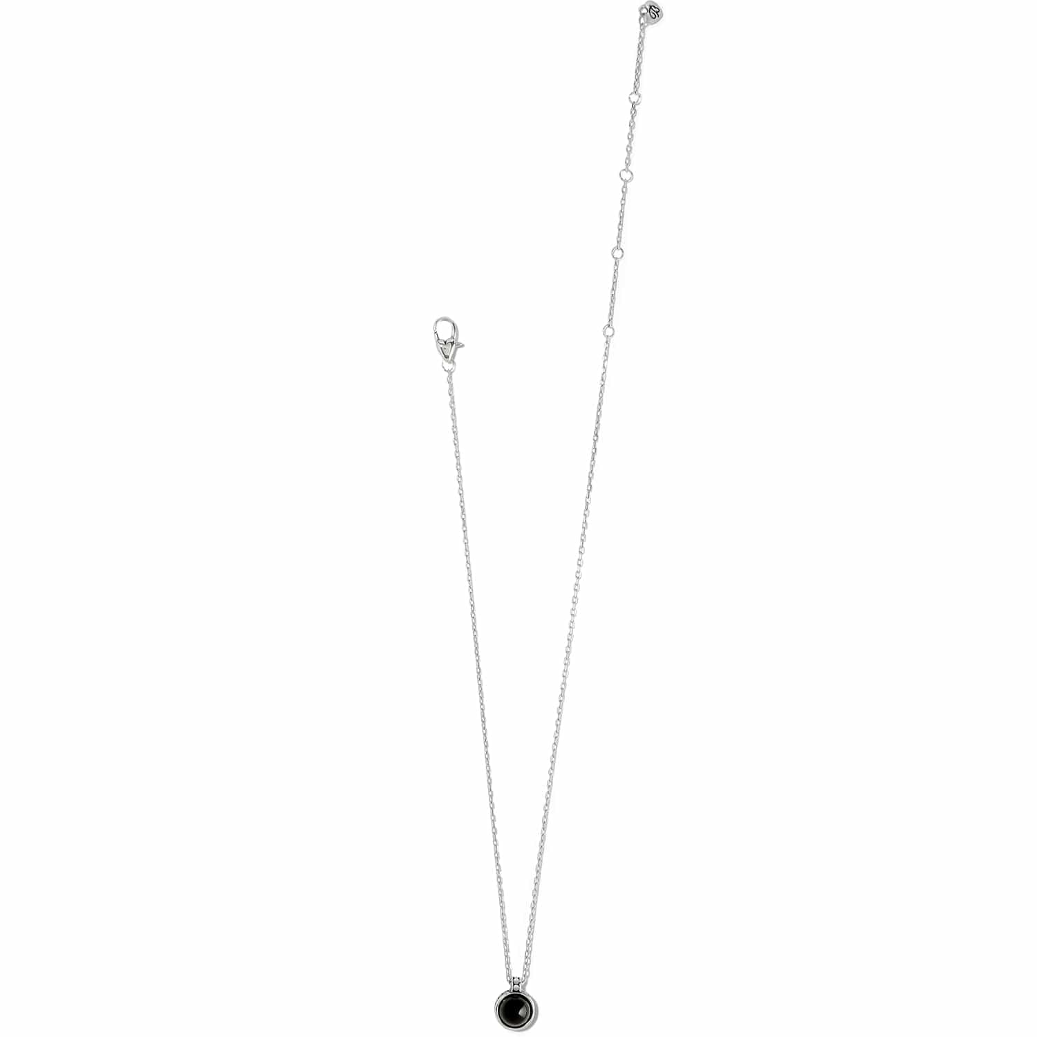 Brighton pendant necklace with small black stone and silver-plated chain with lobster clasp on a white background