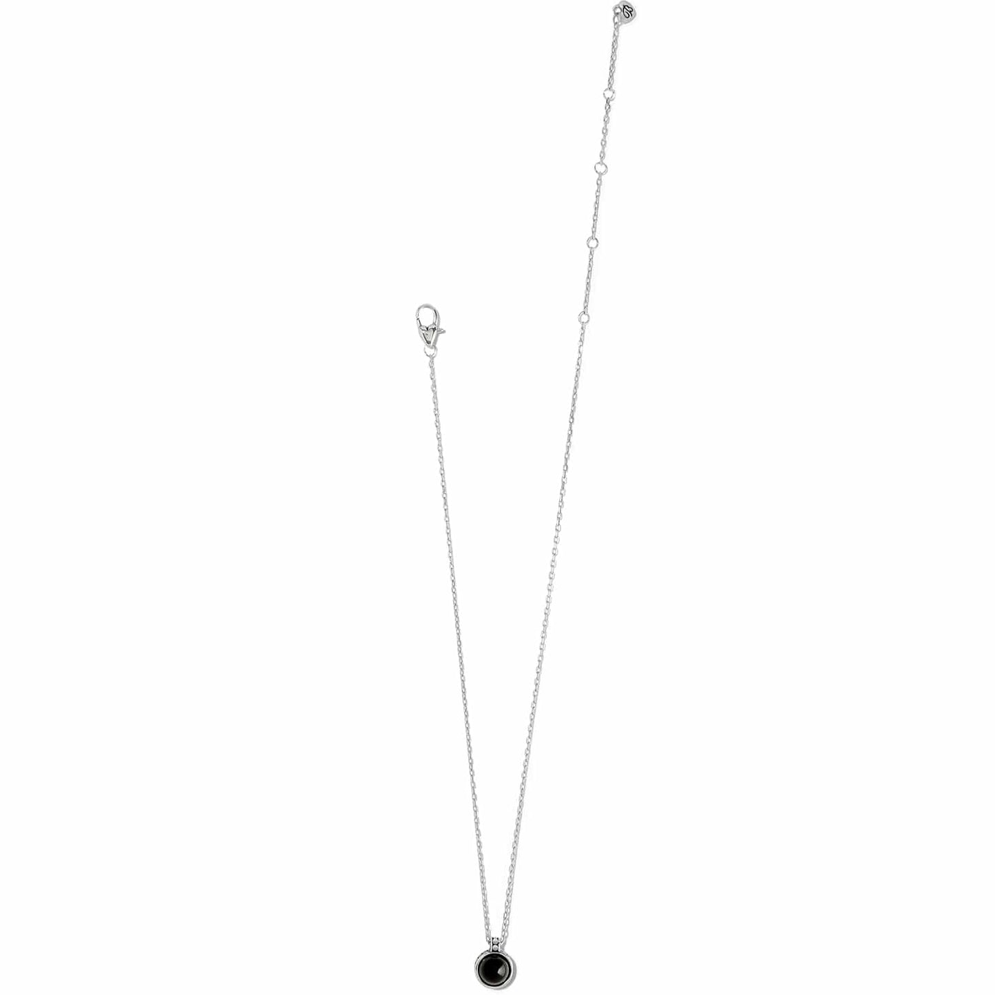 Brighton pendant necklace with small black stone and silver-plated chain with lobster clasp on a white background