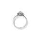 Brighton silver-plated ring with glass pearl cabochon and beaded bezel detail on a white background