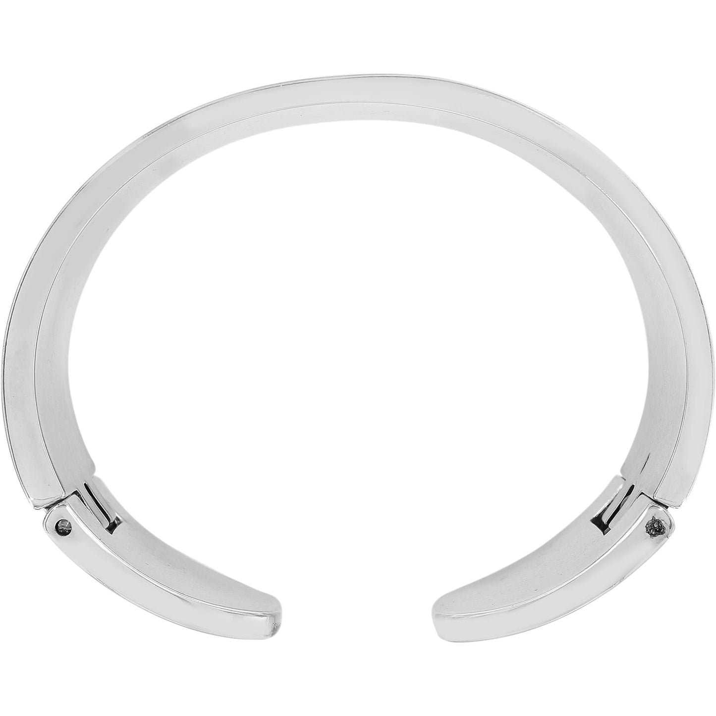Brighton hinged cuff bracelet shown open with polished silver-plated finish and smooth flat band on a white background