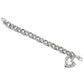Brighton charm bracelet with silver-plated textured links, heart charm, and lobster clasp on a white background