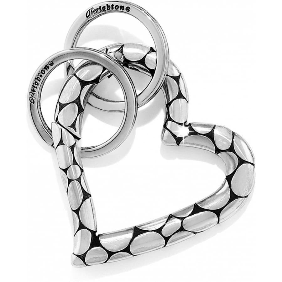Brighton heart key ring with silver-plated pebbled texture and two attached split rings on a white background