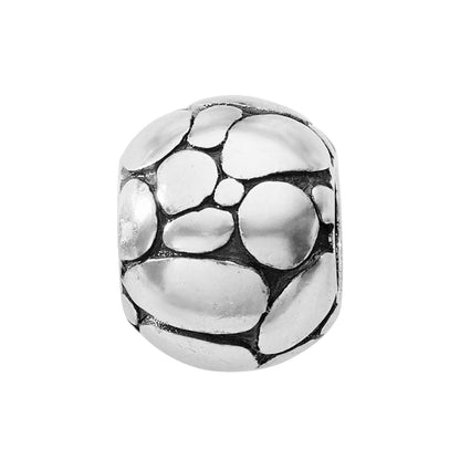 Brighton silver-plated charm bead with textured pebble pattern and oxidized recessed detailing on a white background