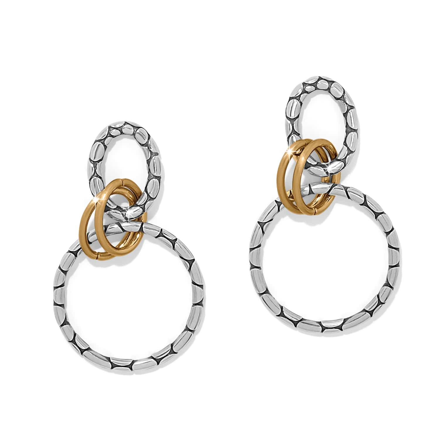 Pebble Link Two Tone Post Drop Earrings silver-gold 1