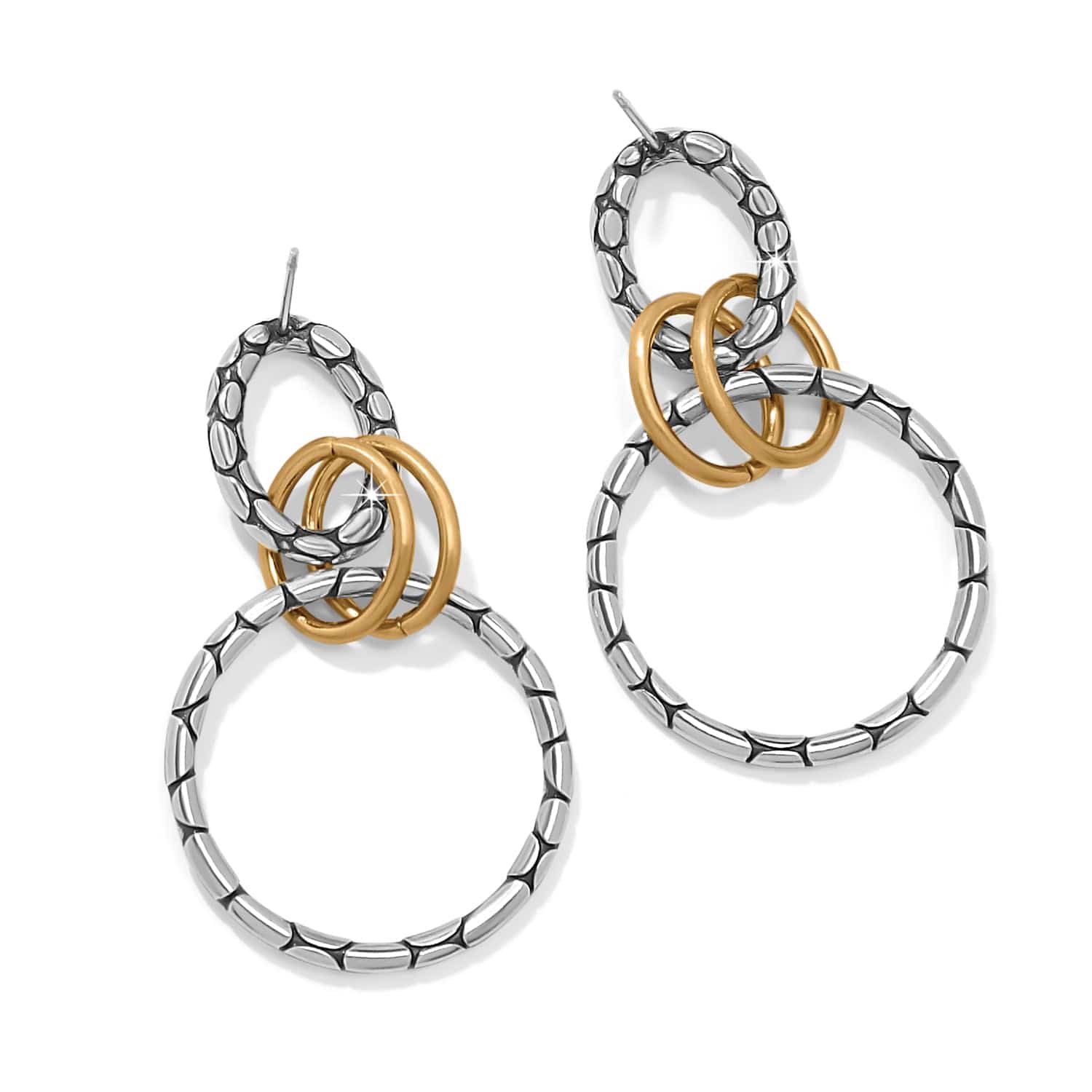 Pebble Link Two Tone Post Drop Earrings silver-gold 2