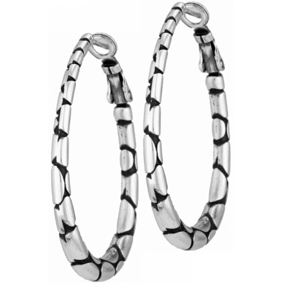 Brighton hoop earrings with silver-plated finish and textured pebbled segment design on a white background