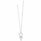 Brighton silver-plated pendant necklace with circular ring, pearl bar charm, and small round accents on a white background