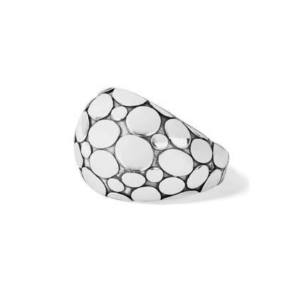 Brighton silver-plated dome ring with textured pebble pattern of polished circles in varying sizes on a white background