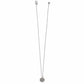 Brighton pendant necklace with silver-plated beaded circular medallion and thin cable chain on a white background