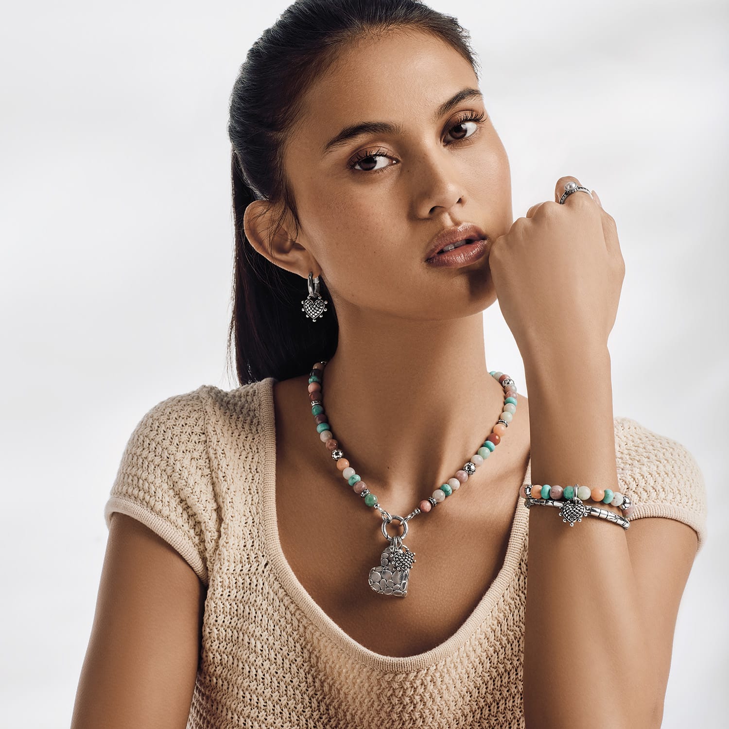Pebble Sweet Hearts Charm Stretch Bracelet silver-multi 4