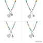 Brighton beaded necklace shown in four views with silver-plated heart charms and multicolor stone beads on a white background