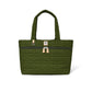 Brighton tote handbag in olive green quilted heart pattern with dual handles and front zip pocket on a white background