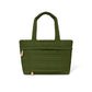 Brighton tote handbag in olive green quilted fabric with heart pattern, dual handles, and front pocket on a white background