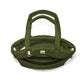 Brighton quilted handbag in olive green shown open from above with dual handles and zip closure on a white background