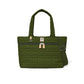 Brighton tote handbag in olive green quilted heart pattern with dual handles and adjustable crossbody strap on a white background