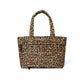 Brighton tote handbag with quilted leopard print pattern, dual top handles, and front pocket on a white background