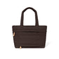 Brighton tote handbag in dark brown quilted nylon with dual padded handles and front pocket on a white background
