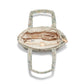 Brighton handbag interior view with floral print exterior, beige lining, zip pocket, and clip strap on a white background