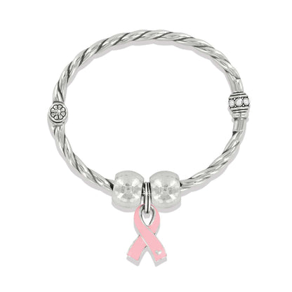 Pink Ribbon Charm Bangle Bracelet