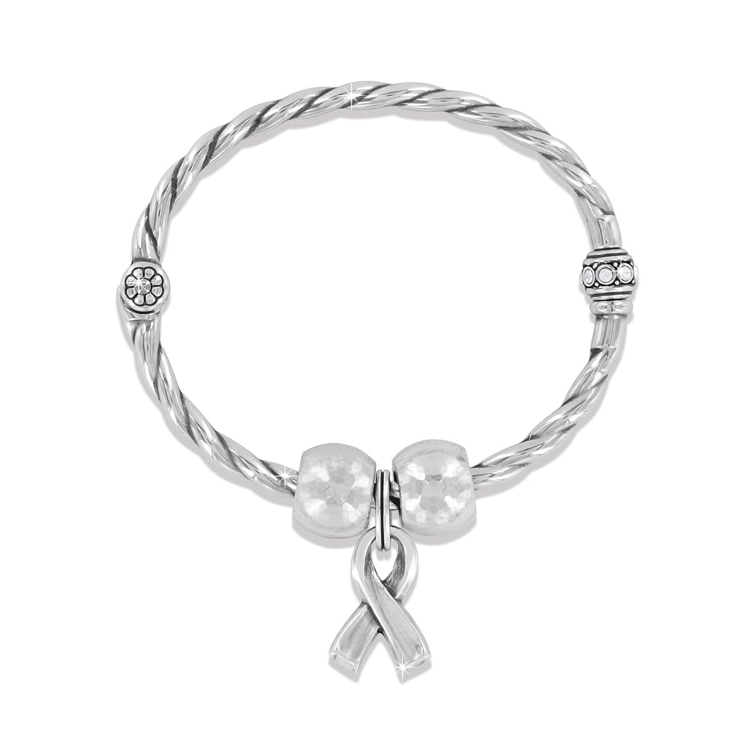 Pink Ribbon Charm Bangle Bracelet silver-pink 2