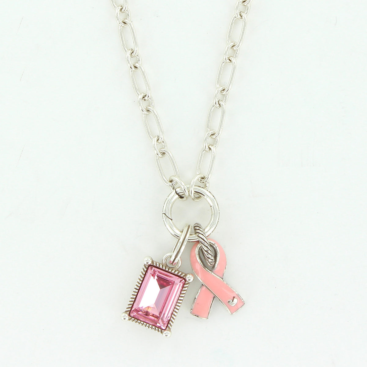Pink Ribbon Isadora Charm Necklace silver-pink 1