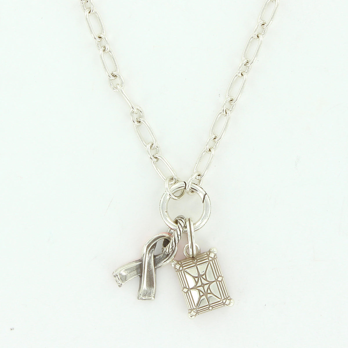 Pink Ribbon Isadora Charm Necklace silver-pink 2