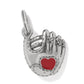 Brighton baseball glove charm with red enamel heart accent and silver-plated finish on a white background