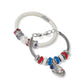 Brighton charm bracelets with red, white, and blue beads, silver-plated accents, and baseball glove charm on white background