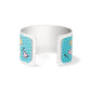 Brighton silver-plated cuff bracelet with turquoise enamel panels featuring stars and pink hearts on a white background