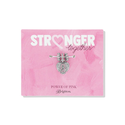 Brighton silver-plated heart charm with pink and clear crystals on Stronger Together Power of Pink card