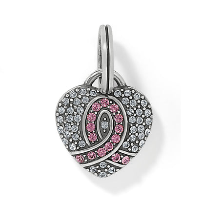 Brighton heart charm with pink and clear crystals and silver-plated finish on a white background