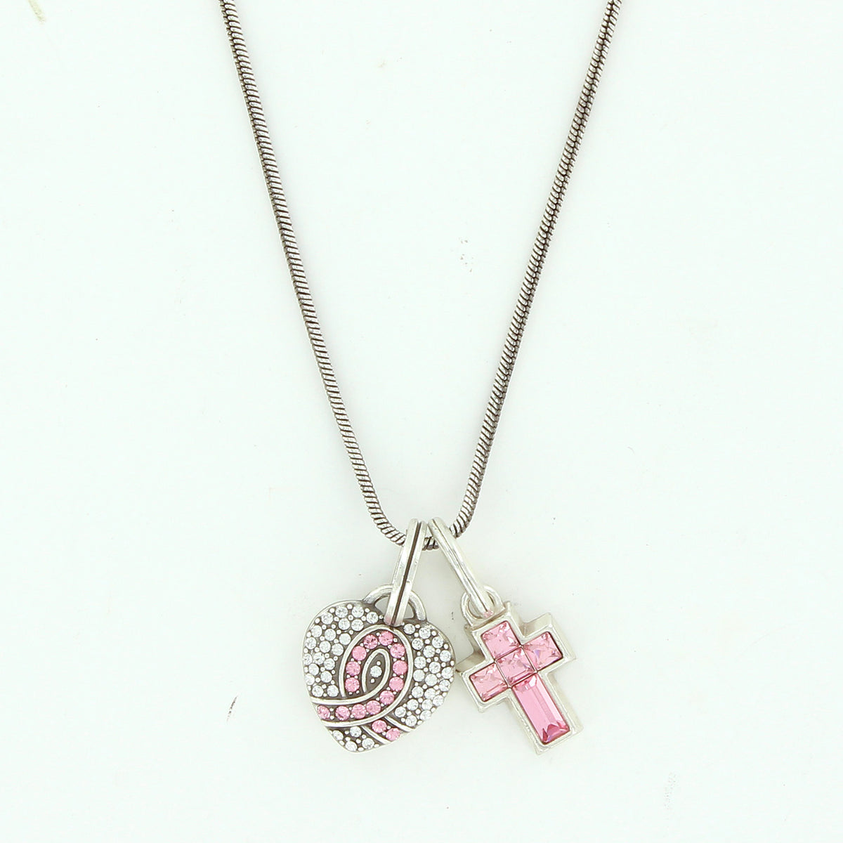 Power Of Pink Heart Cross Charm Necklace silver-pink 1