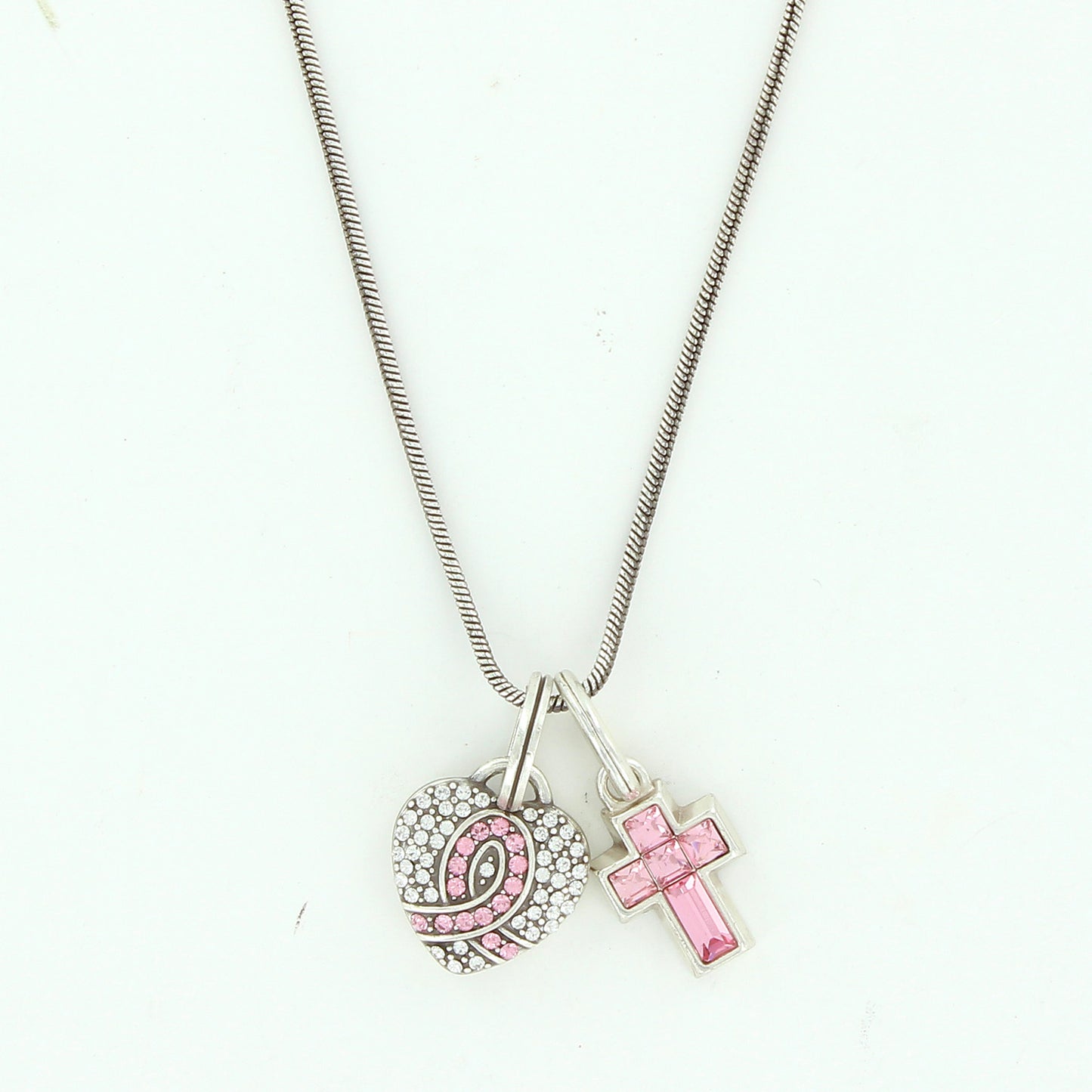 Power Of Pink Heart Cross Charm Necklace