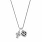 Brighton pendant necklace with silver-plated cross and heart charms featuring scroll detailing on a white background